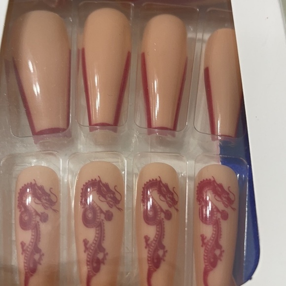 Tan And Red Dragon Decal long Press On Nails - Picture 6 of 8